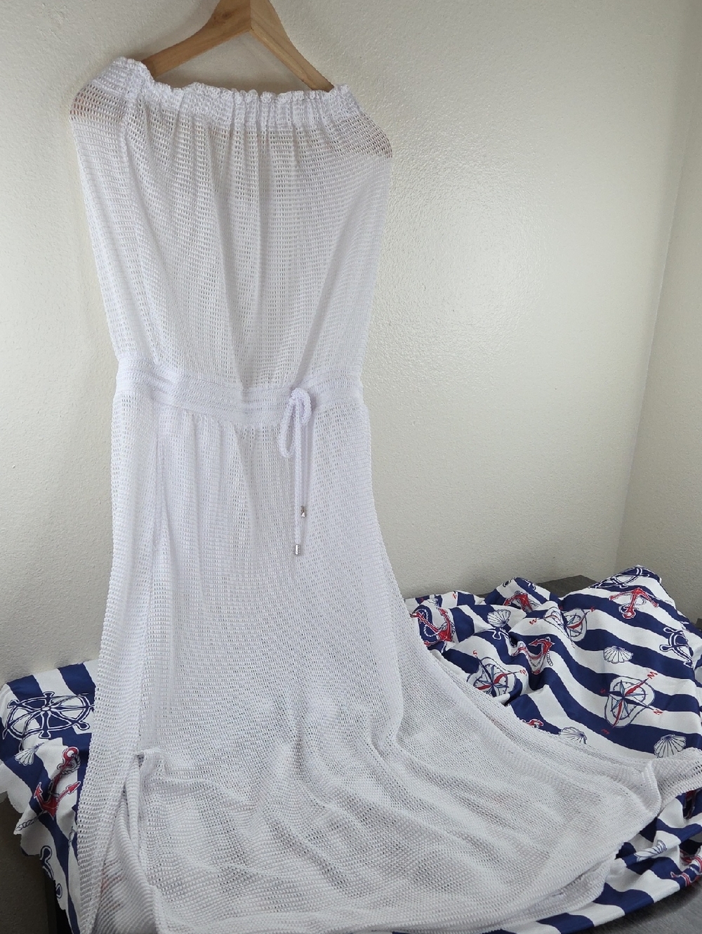 Dotti White Mesh Sheer Knit Maxi Strapless Cover-Up